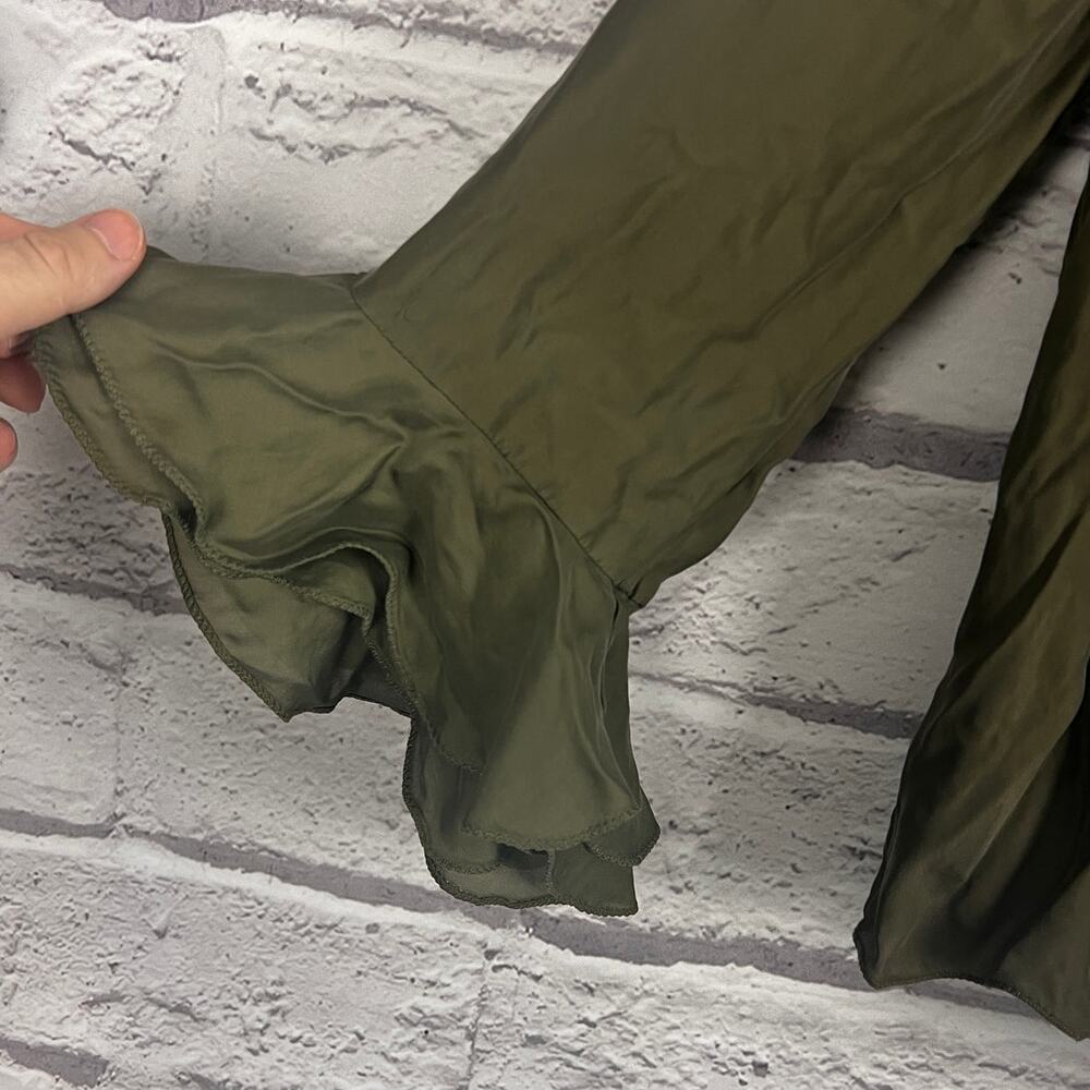 TRINA TURK Women's M Green V-Neck Long Sleeve Ruffle Semi-Sheer Blouse Fancy Top - Picture 4 of 9